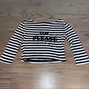 “Oh Please” black and white striped crop top